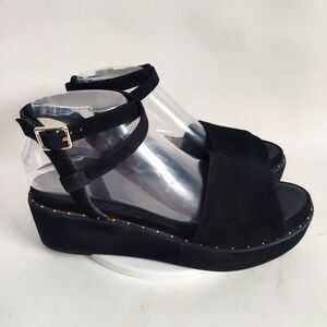 Gianni Bini Sweet Talk Sandals Size 8.5 Black Suede Platform Flatform‎ Open Toe